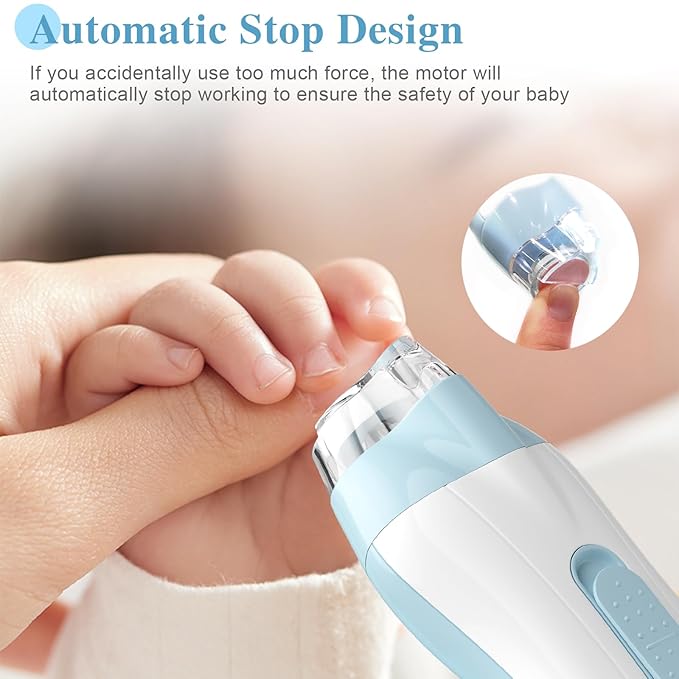 Baby Nail Trimmer Electric Baby Nail File,USB Charging 15 in 1 Nail Clippers kit with Dust Cover LED Light,Trim Buffer Kit for Newborn Infant Toddler or Adults Toes Fingernails Care（Blue）