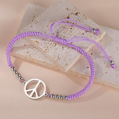 LIKGREAT Peace Adjustable Beaded Bracelet Peace Sign Symbol Pendant Handmade Braided Wax Cords Bracelet for Women