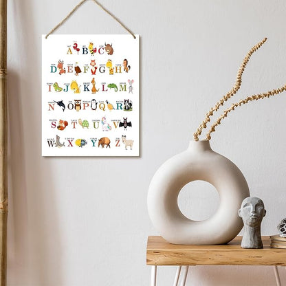 Animal Alphabet Educational Gift for Girl Boy Daughter Son Teacher Gift Hanging Plaque With Rope Home Wall Decor Sign for Nursery Bedroom Playroom Classroom School -38