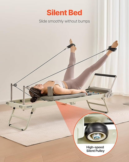 VEVOR Pilates Reformer Machine, Pilates Workout Equipment for Home Gym Studio Use, Pilates Bed with Dual Resistance- Spring & Cord, Reformer Set, Up to 400 LBS