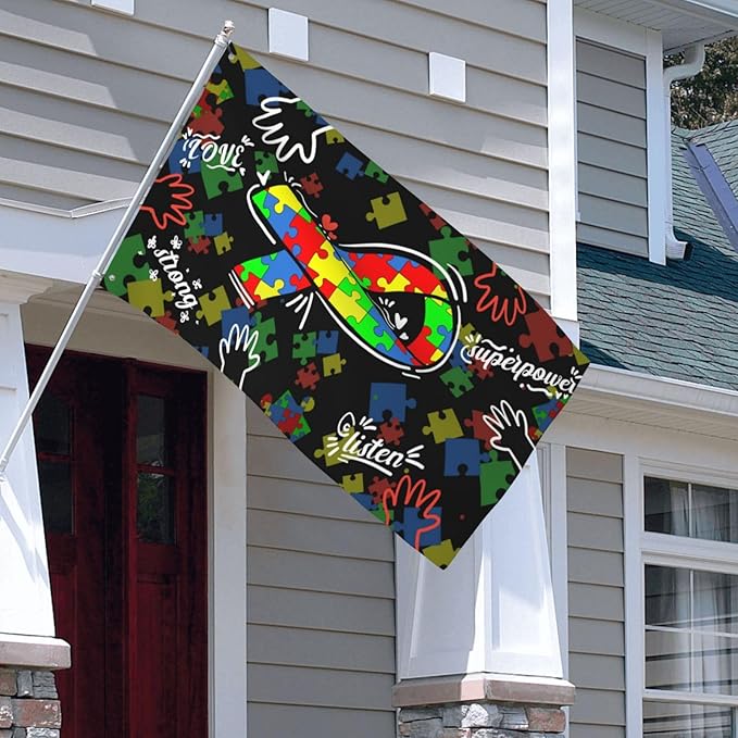 Autism Awareness Flag 3x5 Ft Fade Proof Outdoor Indoor With Metal Grommets Autism Awareness Banner Home House Garden Yard Decorative Sign