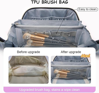 BOYATU Travel Makeup Bag Organizer Cosmetic Bag: 3 Pcs Set Make up Bags for Women with Handle - Waterproof Vegan Leather Toiletry Bags Travel Essentials Pouch with Compartments (C-01-Purple)
