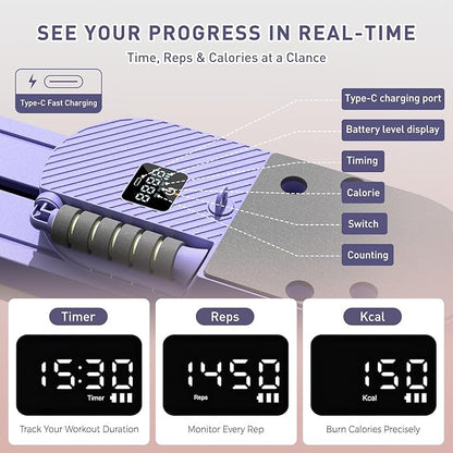 2025 Upgrated Pilates Board, Portable Pilates Reformer with Two Groups Resistance Band and Counter, Multi-Function Abdominal Pilates Board for Home, Suitable for Women's Full-Body Workouts