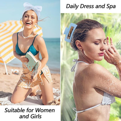 VELSCRUN Spa Headbands for Wash Face, Makeup Headband, Facial Skincare Headbands, 5 Pcs Blue Puffy Sponge Spa Headband Bow Tie Hair Band Hair Clips Wristband Set Women Girls Accessories