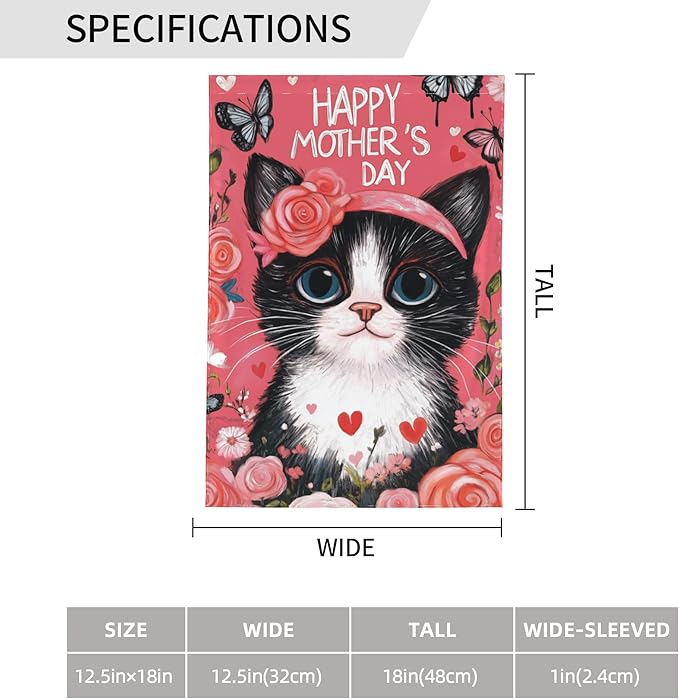 Mothers Day Cat Garden Flag 12x18 In Double Sided Yard Flags Lawn Sign Decor No Flagstand