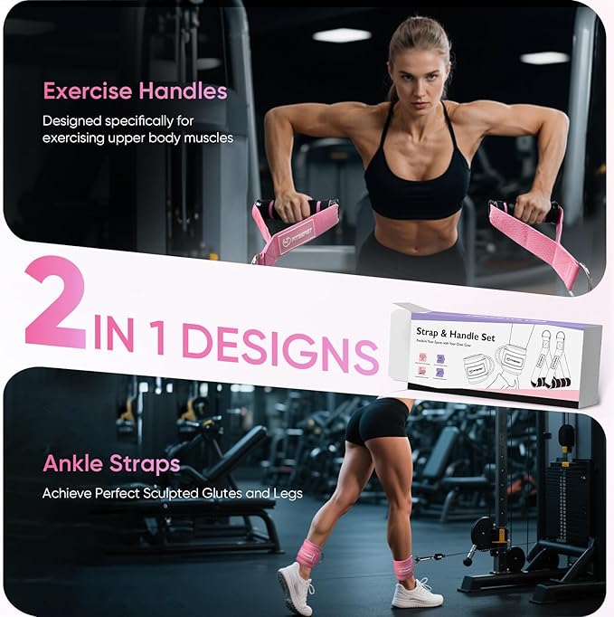 FitBeast Ankle Straps for Cable Machines Women, Glute Kickback Ankle Strap Set with Gym Handles for Cables & Ankle Cable Straps for Workout - Gym Attachments for Cable Machine