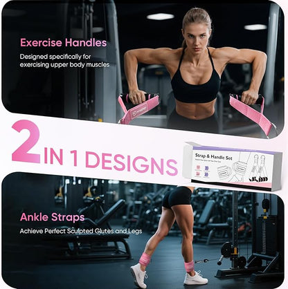 FitBeast Ankle Straps for Cable Machines Women, Glute Kickback Ankle Strap Set with Gym Handles for Cables & Ankle Cable Straps for Workout - Gym Attachments for Cable Machine