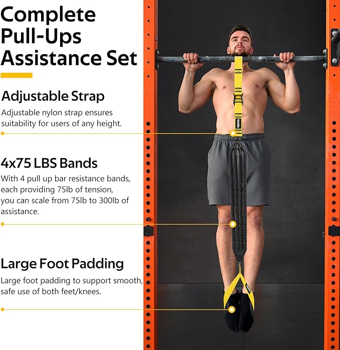 Pull Up Assistance Bands Set, Heavy Duty Adjustable Pull Up Assist Band with Feet Rest, Strength Training Bands for Home Gym Fitness, Pull-Up Bar, Calisthenics and Body Stretching