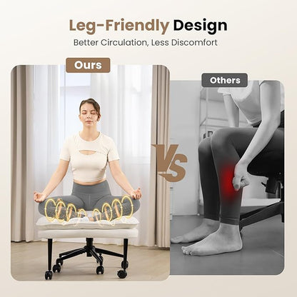 Cross Legged Office Chair, Ergonomic Cloud Criss Cross Desk Chair, Meditation Chair with Wheels, Height Adjustable Seat for ADHD, Wide Kneeling Chair with Back Support, White