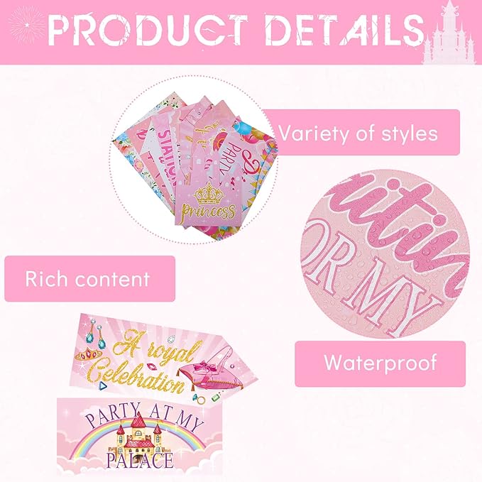 Epakh 20 Pieces Party Decorations Welcome Sign Decorations Sign for Birthday Baby Shower Party Supplies(Princess)