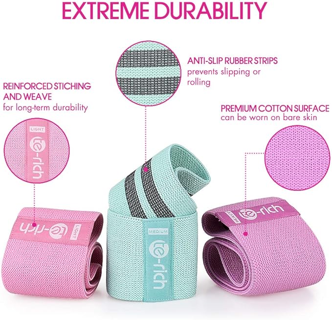 Resistance Bands, Fabric Workout Bands for Women & Men, Cloth Booty Resistance Loop Bands, Thick Squat Bands for Butt/Legs/Thigh/Hip/Glute Excersing