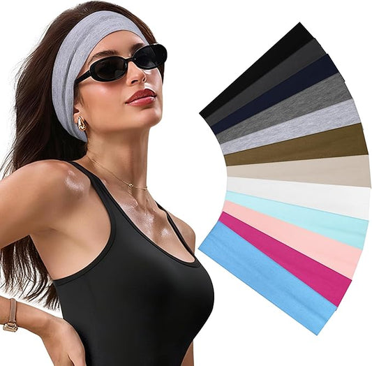 Headbands for Women - 12Pcs Non-Slip Cotton Cloth Headbands for Women's Hair Accessories,Fashion Sports Hair Bands & Ties,Soft Fabric for Yoga,Running,Workout
