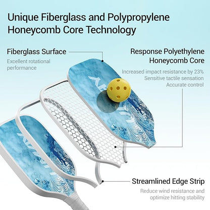 UMAY Fitness Pickleball Paddles Set of 2, USAPA Approved Fiberglass Surface Pickleball Rackets with 6 Indoor & Outdoor Pickleball Balls, Pickleball Bag and 2 Grip Tapes for Beginners Pros Men Women