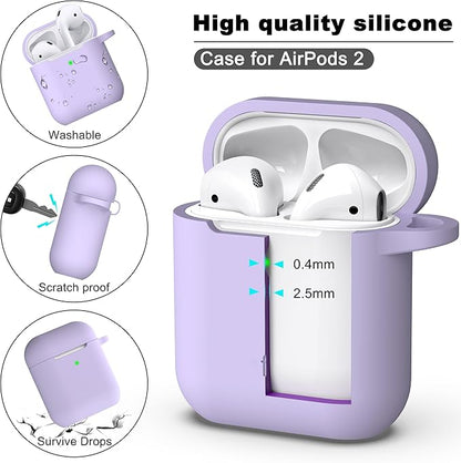R-fun Compatible with AirPods Case Cover, Soft Silicone Protective Cover with Keychain for Women Men Compatible with Apple AirPods 2nd 1st Generation Charging Case, Front LED Visible,Pink Purple