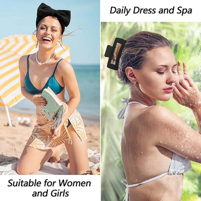 VELSCRUN Spa Headbands for Wash Face, Makeup Headband, Facial Skincare Headbands, 5 Pcs Black Puffy Sponge Spa Headband Bow Tie Hair Band Hair Clips Wristband Set Women Girls Accessories