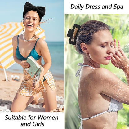 VELSCRUN Spa Headbands for Wash Face, Makeup Headband, Facial Skincare Headbands, 5 Pcs Black Puffy Sponge Spa Headband Bow Tie Hair Band Hair Clips Wristband Set Women Girls Accessories