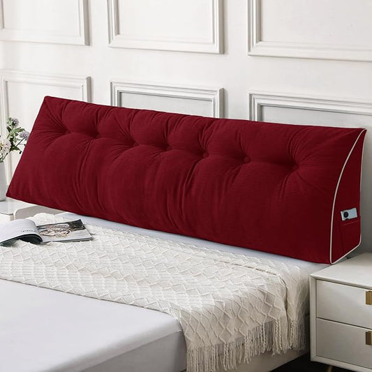 Sasttie Headboard Pillow King, Wedge Pillow Headboard for Sitting Up in Bed, Back-Rest Support Triangular Cushion for Reading - Features Removable Washable Cover, Wine