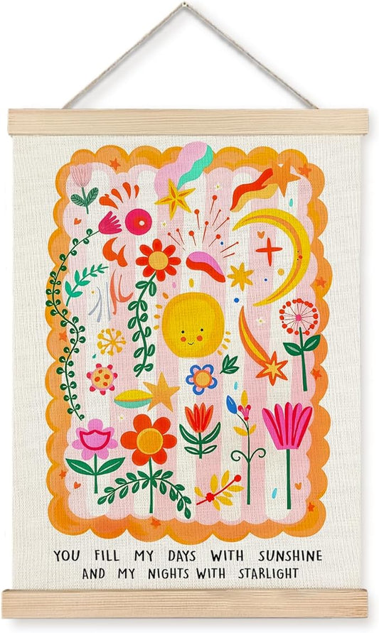 JINYO Nursery Wall Decor, Boho Sun Sunshine Nursery Wall Art Poster, Boho Nursery Decor, Boho Kids Room Decor, Wildflower Inspirational Wall Art for Kids Baby Children Toddler Room Nursery, 12x16 Inches