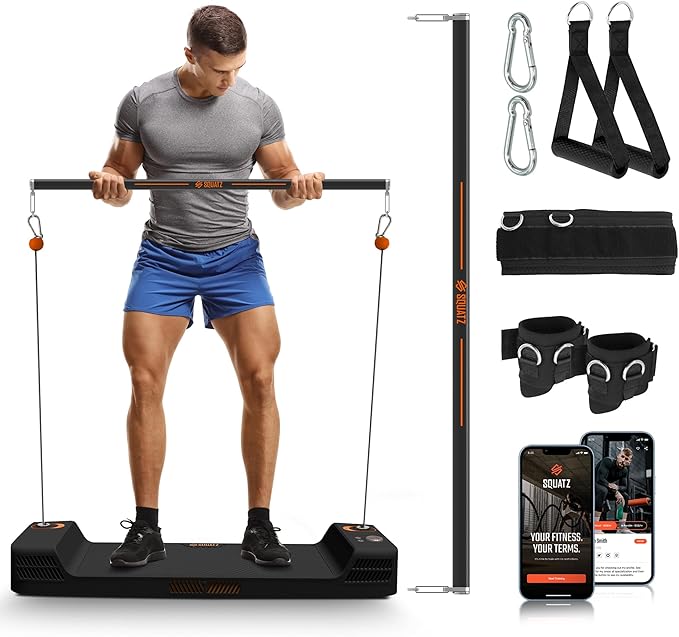 SQUATZ Apollo Board Mini: 150lb Resistance Smart Cable Machine, Functional Trainer for Full Body Workouts, Full Body Strength, Digital Home Gym Equipment with Free App Includes Accessories, Orange