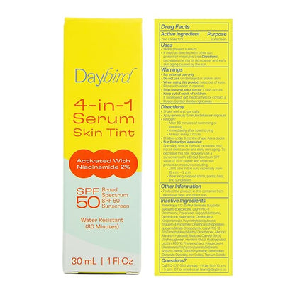 Daybird 4 in 1 Tinted Serum, Tinted Moisturizer and Sunscreen for Face, SPF 50+ Niacinamide, 1 Ounce (light)