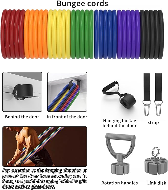 Resistance Bands Set 17 Piece - Exercise Tubes with Handles, Door Anchor, Ankle Straps & Carry Bag - Shape Body & Home Workouts