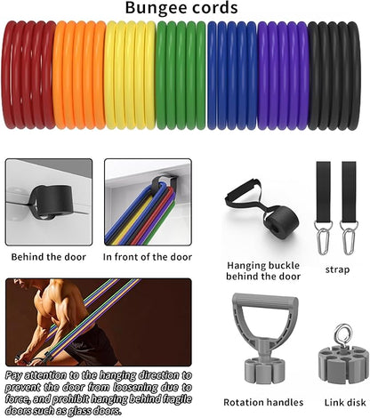 Resistance Bands Set 17 Piece - Exercise Tubes with Handles, Door Anchor, Ankle Straps & Carry Bag - Shape Body & Home Workouts
