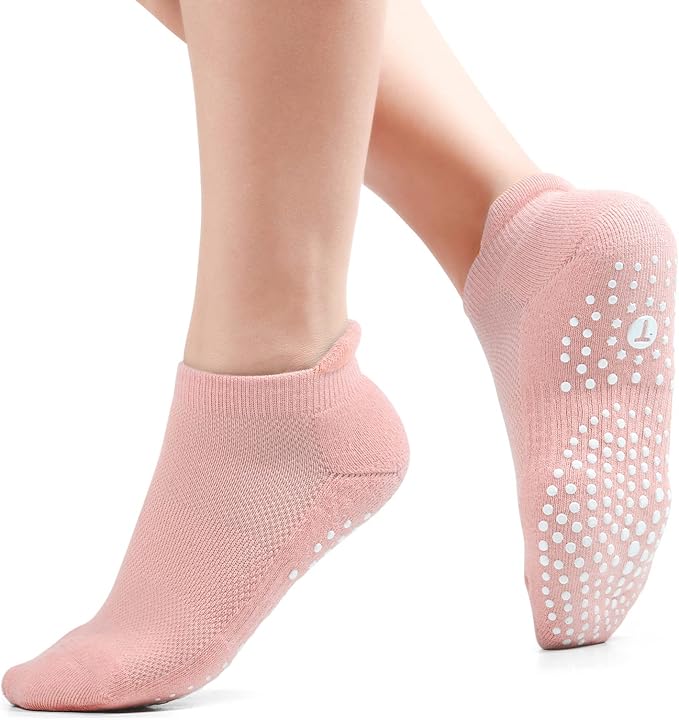 Pilates Socks for Women, Cushioned Ankle Grippy Non Slip Socks for Yoga, Hospital, Barre, Sports Home Slipper 2/4 Pairs