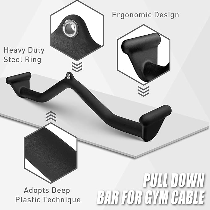 Lat Pull Down Bar T bar Row Attachment, V Bar Tricep Lat Pulldown Attachments, Back Strength Training Bar for Home Gym Exercise Cable Machine Attachments