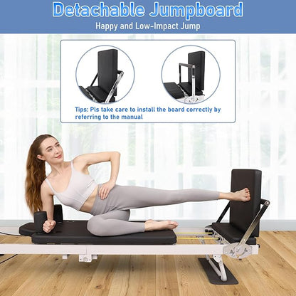 Pilates Reformer, 91In Foldable Pilates Reformer Machine for Home Use, Pilates Equipment with Jump Board & Dual Resistance – Adjustable Home Gym Equipment for Full-Body Workout, 400 lbs Capacity