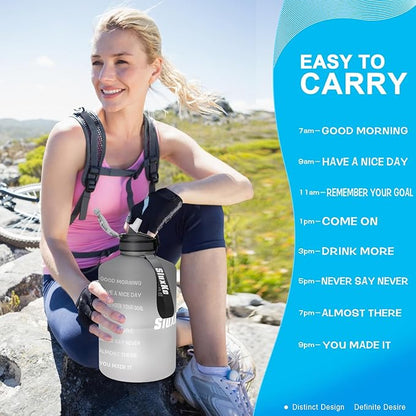 1 Gallon Motivational Sports Water Bottle with Time Marker, BPA Free 128oz Leak Proof Jug, Black, Plastic, 128 ounces, Fitness, Sports, Outdoor Activities