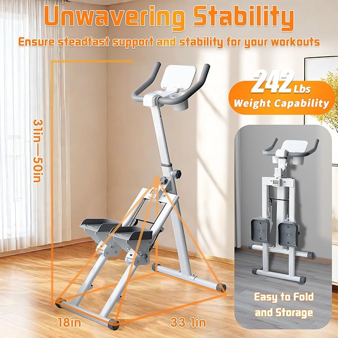 Stair Stepper Folding Vertical Aerobics Appliances Exercise Climber for at-Home Workouts Total Body Exerciser with Handle 242LBS Load with Pedal/Stand/Cup Holder, Step Angle Adjustable