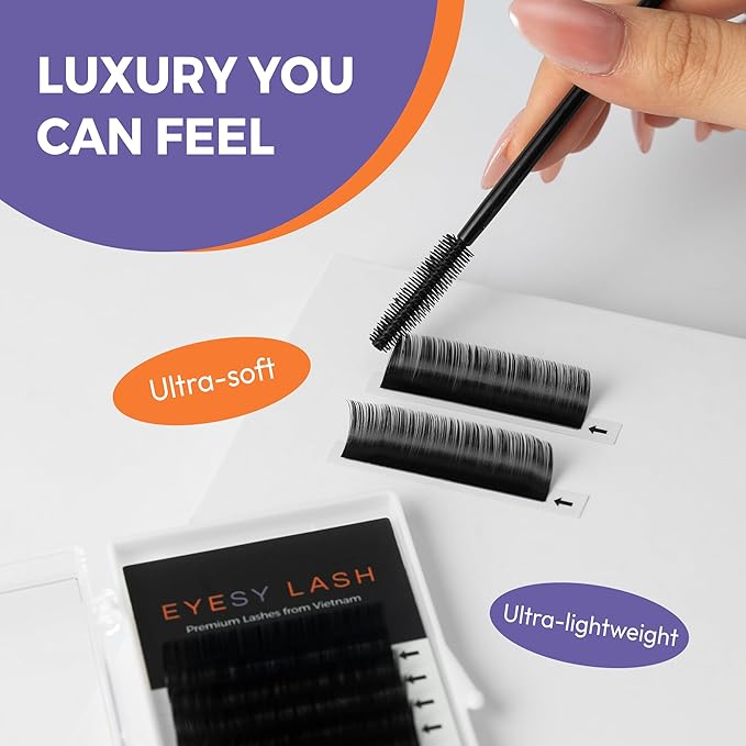 Cashmere Volume Eyelash Extensions Premium Individual Lashes - 0.03mm Thickness D Curl 13mm Single Length - Super Soft Matte Black Single Eyelash Easy to Fan for Professional Salon Use