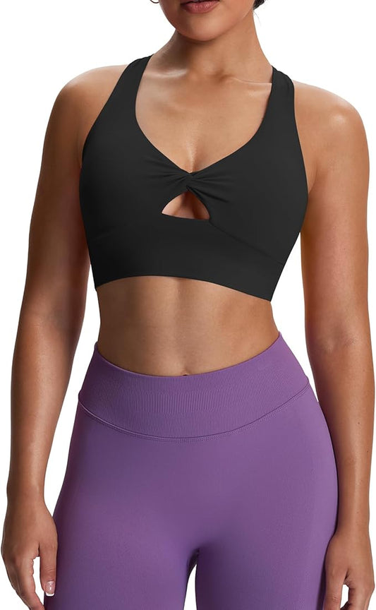 Aoxjox Women's Workout Sports Bras Twist Front Fitness Training Gym Bra Yoga Crop Lola Tank