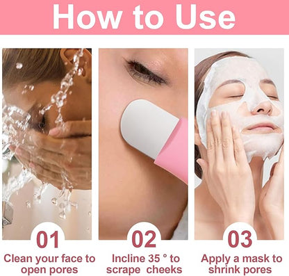 Manual Face Spatula, Metal Facial Scraper with Silicone Lid for Men & Women, Reusable Face Scrubber for Dry Oily Skin- Pink