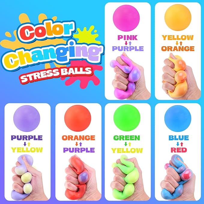 12PCS Color-Changing Stress Balls - Soft, Squeezeable Stress Relief Balls for Relaxation, Ages, Ideal for Parties, Home, Classroom, and Office Use, Slow-Rebound Design, Portable