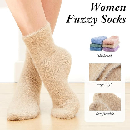 Geyoga 6 Pairs Fuzzy Socks for Women Cozy Fluffy Slipper Socks Mink Velvet Soft Winter Warm Sleeping Christmas Gifts