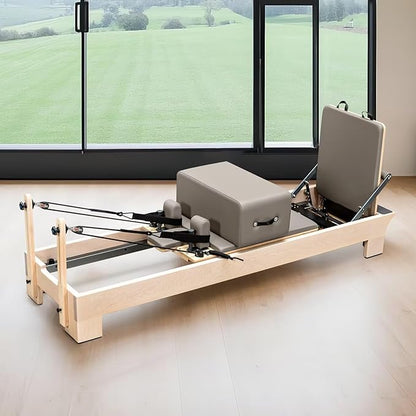 Pilates Reformer, Reformer Pilates Machine – Deluxe Version with Premium Maple Frame, Upgraded Spring System, Comfort Padding & Studio-Quality Glide – Pilates Reformer Set for Home & Studio