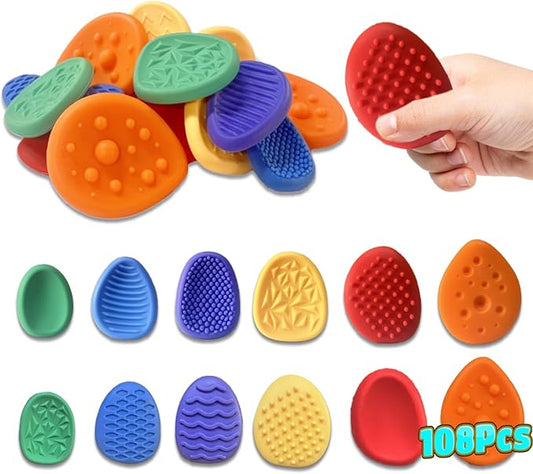 108pcs Color Random Fidget Toys Sensory Stone for Kids，Textured Soft Worry Stone for Autism Kids Calming - Fidget Stress Toys for Students Anxiety Relief - Small Prizes Fidget Toys