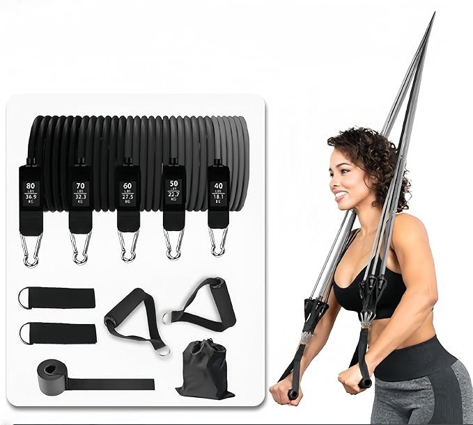 Heavy Resistance Bands Serious Steel Workout Bands - Multi-Functional Adjustable Detachable High Elasticity Non-Slip Durable for Full-Body Workout Home Gym Outdoor Exercise Men Women