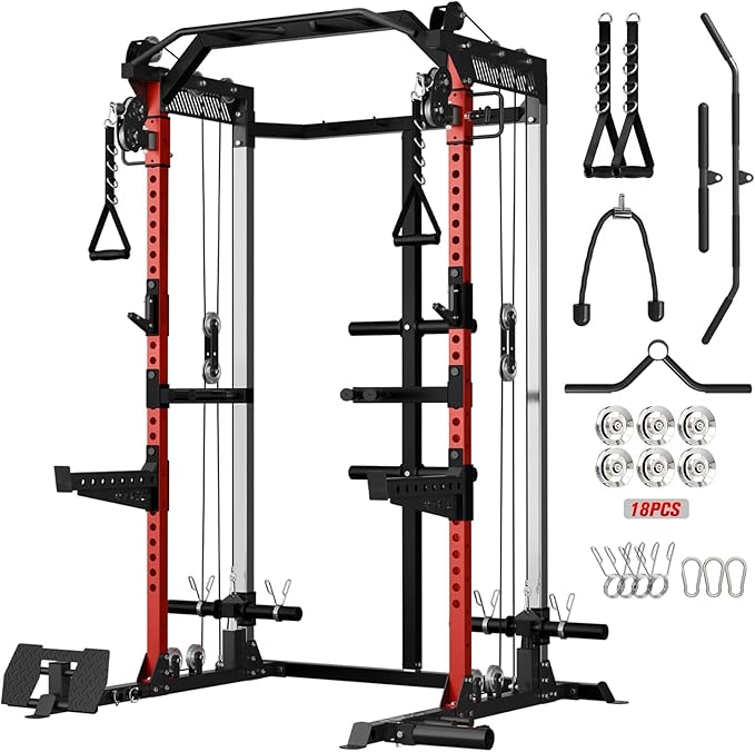 Mikolo Power Cage, 2000LB Power Rack with Independent Dual Pulley System, Multi-Function Home Gym Workout Machine for Cable Crossover