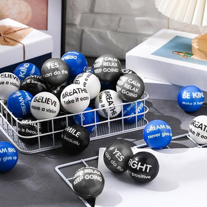 Liliful 48 Pieces Motivational Stress Balls Bulk for Adults Fidget Toys End of The Year Gifts Inspirational Squeeze Balls Employee Appreciation Gift Adult Goodie Bag 2. 2 Inch(Classic Colors)