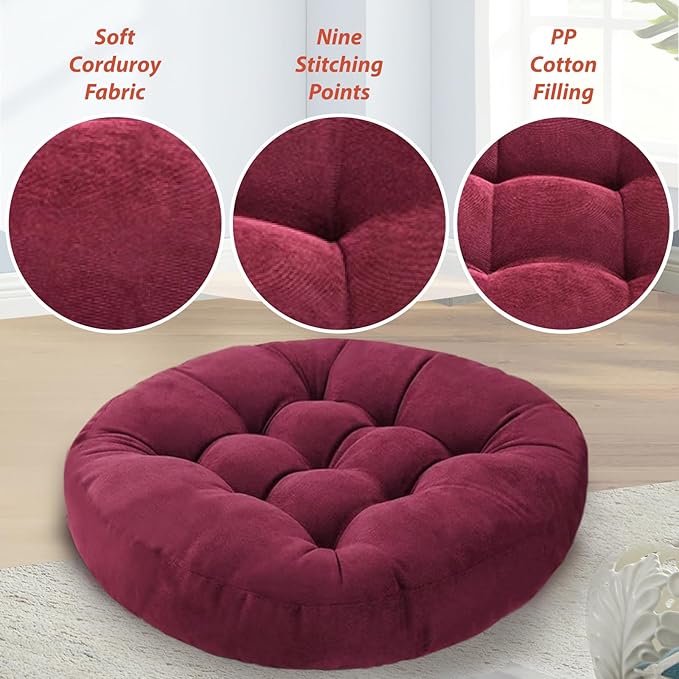 Meditation Floor Pillow Set of 2 Large Round Floor Cushions for Adults Tufted Corduroy Floor Seat Pillows Cushion for Living Room Tatami Yoga,Grass Green 22" L x 22" W x 5" H