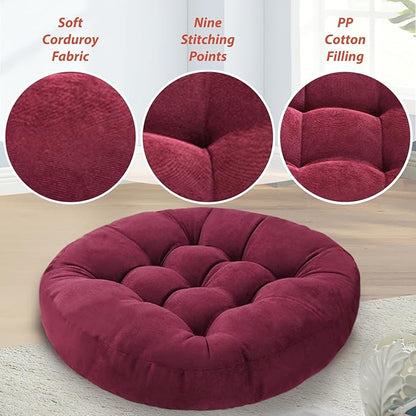 Meditation Floor Pillow Set of 2 Large Round Floor Cushions for Adults Tufted Corduroy Floor Seat Pillows Cushion for Living Room Tatami Yoga,Yellow 22" L x 22" W x 5" H