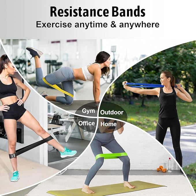 Resistance Bands for Working Out Set of 5, Elastic Exercice Loop Bands for Physical Therapy, Yoga Starter Set of Stretch Bands for Booty Legs, Pilates Flexbands for Men and Women with Carrying Bag