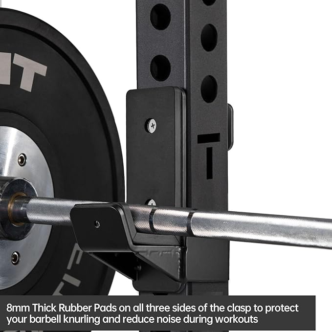 J Hooks for 2" x 2" Power Rack, Rubber Pad J-Hook for Power Cage, Bottom Reinforced Steel J Cups for Squat Rack, Heavy Duty Barbell Holder, Black