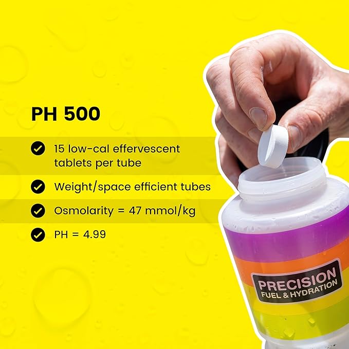 Precision Hydration Electrolyte Tablets - Multi Strength Effervescent Hydration Tablets - Low Calorie, Gluten Free, Vegan/Vegetarian Friendly (1 Tube, 500mg/L - Yellow Tube)