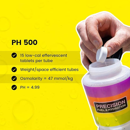 Precision Hydration Electrolyte Tablets - Multi Strength Effervescent Hydration Tablets - Low Calorie, Gluten Free, Vegan/Vegetarian Friendly (1 Tube, 500mg/L - Yellow Tube)