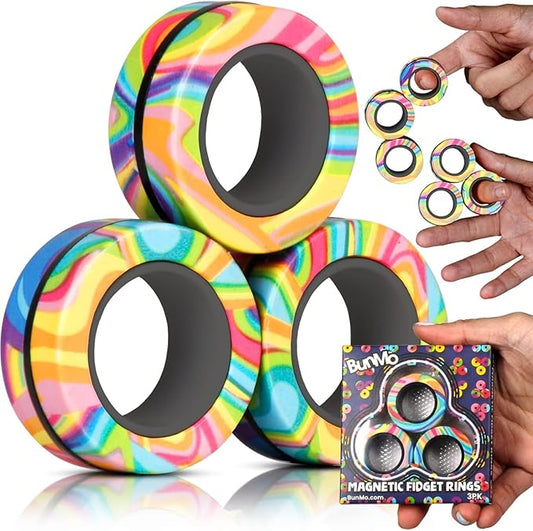 BunMo Magnetic Rings Multicolored – Improved N45 Grade Magnets, BPA-Free, Compact & Quiet Fidget Toy for Adults & Teens, Portable Handheld Toy for Office, School, & Travel