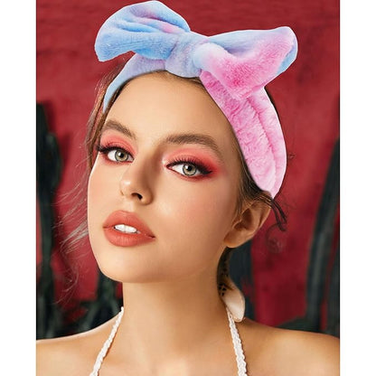 VELSCRUN Spa Headbands for Wash Face, Makeup Headband, Facial Skincare Headbands, 5 Pcs Purple Colourful Puffy Sponge Spa Headband Bow Tie Hair Band Hair Clips Wristband Set Women Girls Accessories