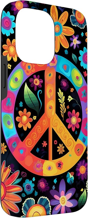 iPhone 14 Pro Max Peace Sign Hippie Floral Case